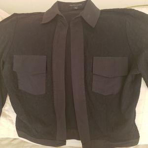 Fitted black stretch jacquard jacket